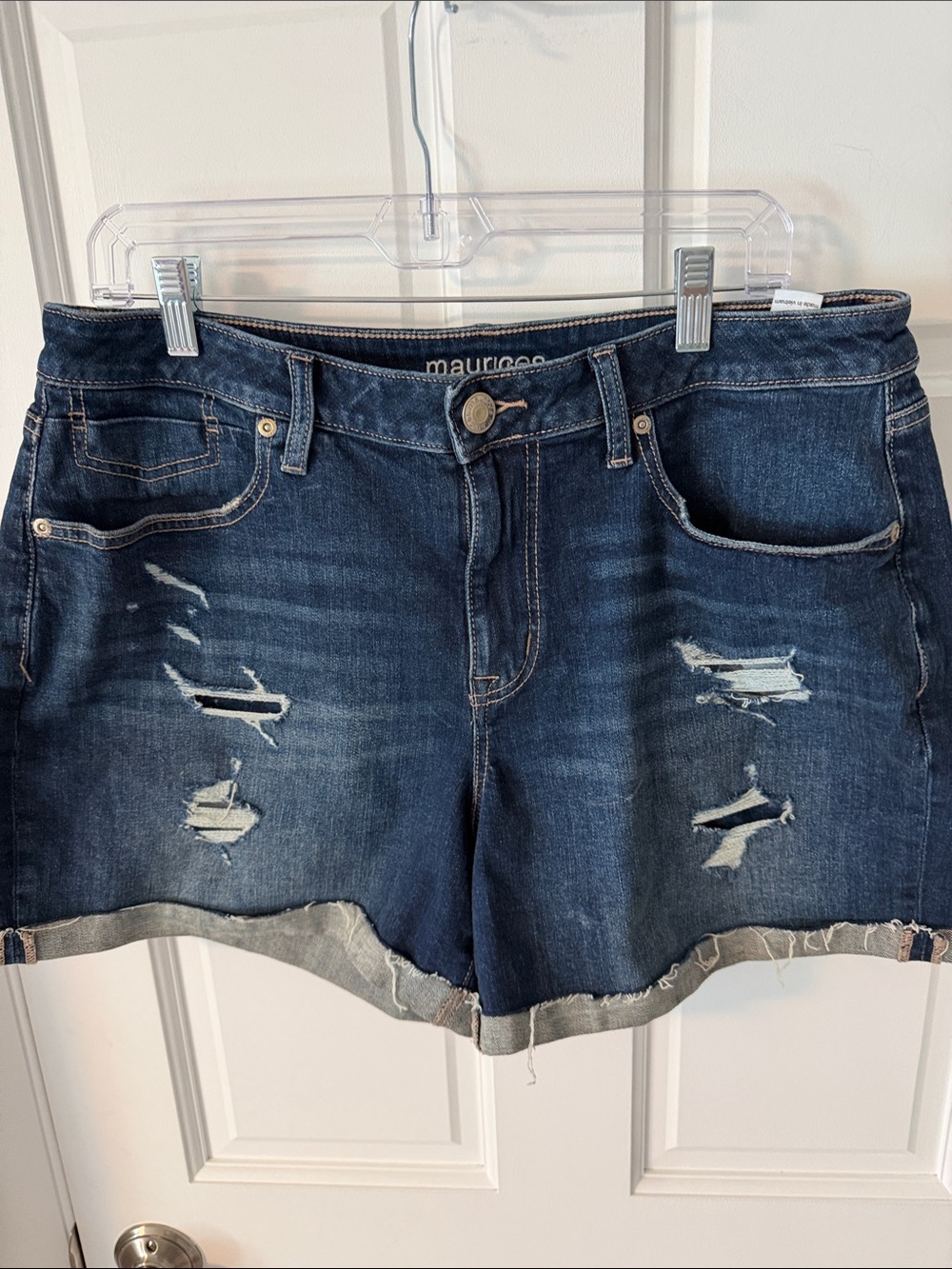 Maurices Distressed Cuffed Denim Jean Shorts Medium Wash Size 14